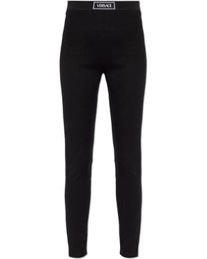 Versace Leggings With Logo Patch - Black