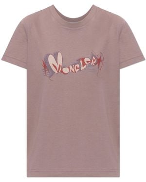 Moncler T-Shirt With Printed Logo - Pink