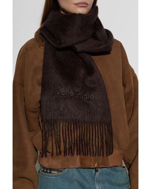 Acne Studios Wool Scarf With Logo - Brown