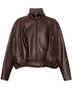 Loewe Oversized Leather Zip-Up Jacket With Belt - Brown