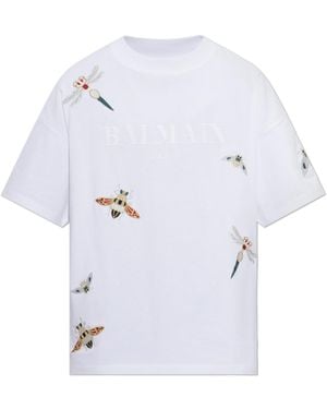Balmain T-Shirt With Colourful Embroidery - White