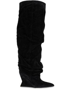 Balmain Suede Wedge-Heeled Boots - Black