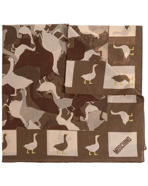 Moschino Cotton Scarf With Print, - Brown