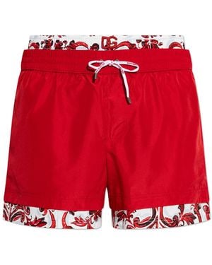 Dolce & Gabbana Swim Shorts With 'Majolica' Print - Red