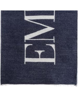Emporio Armani Scarf With Logo - Blue