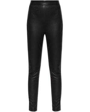 Balmain High-Waisted Leather Trousers - Black