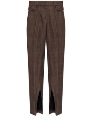 The Mannei 'Newport' Silk Pleat-Front Trousers - Brown