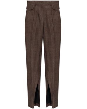 The Mannei 'Newport' Silk Pleat-Front Trousers - Brown