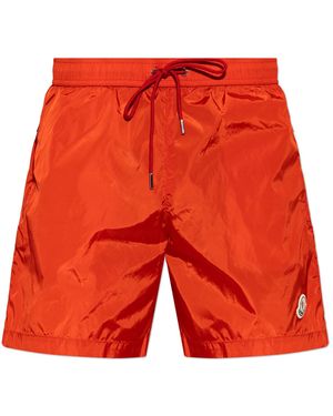 Moncler Swim Shorts With Logo Patch - Red