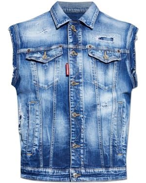 DSquared² Denim Vest With 'Vintage' Effect - Blue