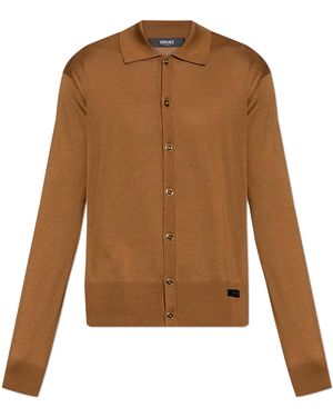 Versace Cardigan With Logo Patch - Brown