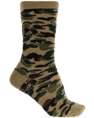 A Bathing Ape Socks With A Camo Pattern - Green