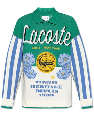 LACOSTE RUNWAY Detailed Wool-Blend Jumper - Blue