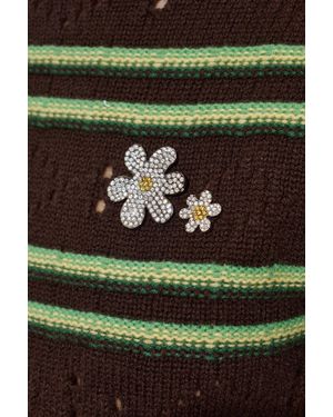 Marni Two Asymmetric Pins With Shimmering Crystals - Green
