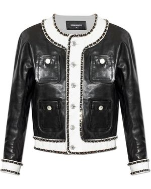 DSquared² Leather Jacket With Shimmering Appliqués - Black