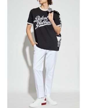 Dolce & Gabbana T-Shirt With A Logo And Velvet Finish - Black