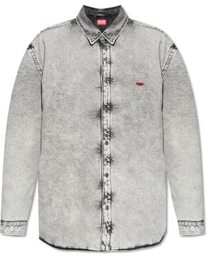 DIESEL Marbled Denim Button-Down Shirt - Grey