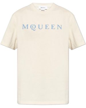McQueen T-Shirt With A Velvet-Finish Logo - White