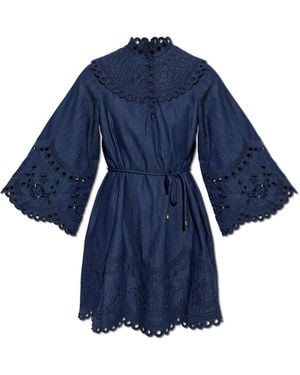 Zimmermann Denim Dress With A Waist Belt - Blue
