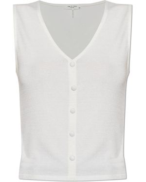 Rag & Bone Top With Decorative Buttons - White