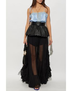 Chloé Silk Camisole Top With Lace Inserts - Black