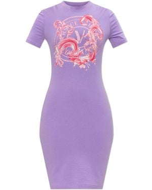 Versace Jeans Couture Dress With Print And Shimmering Sequins - Purple