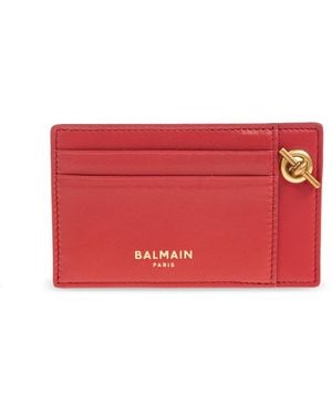 Balmain Leather Card Holder With Chain - Red