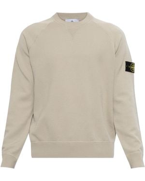 Stone Island Wool Jumper With Patch On Sleeve - White