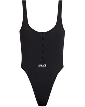 Versace Bodysuit With Embroidered Logo - Black