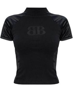 Balenciaga Top With Embroidered Logo - Black