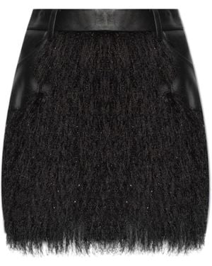 The Mannei Leather Skirt With Fringes - Black