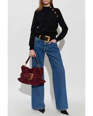 Balmain Sweater With Snap Fastening On The Shoulder - Blue