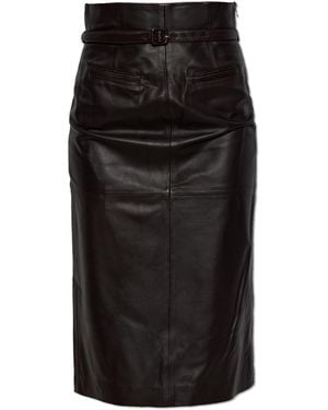 Ami Paris Leather Skirt With Slit - Black