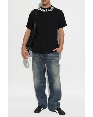 Palm Angels Cotton T-Shirt With Printed Logo - Black