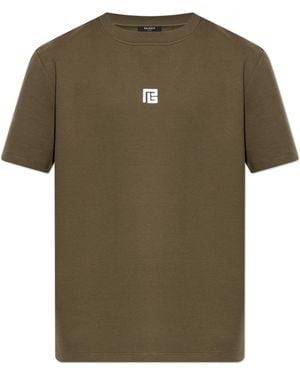 Balmain T-Shirt With Embroidered Logo - Green