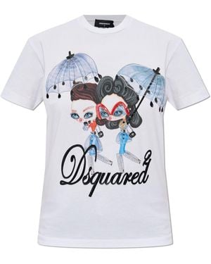 DSquared² T-Shirt With Print And Shimmering Applications - White