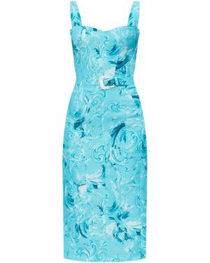 Versace Jeans Couture Strap Dress With "Barocco" Pattern - Blue