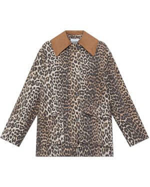 Ganni Jacket With Animal Print - Black