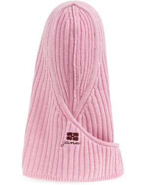 Ganni Balaclava With Logo - Pink