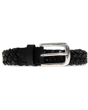 DIESEL Braided Leather Belt Logo B-Flag' - Black