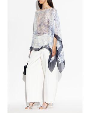 Ferragamo Silk Poncho With Floral Motif - White