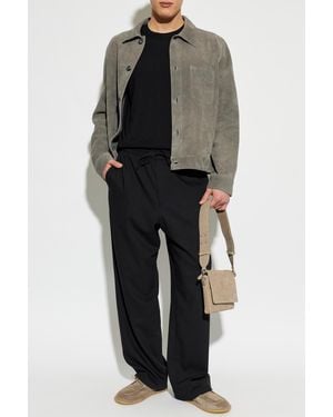 Ami Paris Suede Jacket With Embossed Logo - Black
