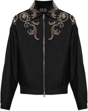Versace Wool Jacket With Appliqués - Black