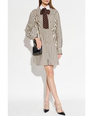 Valentino Garavani Dress With A Striped Pattern - Natural