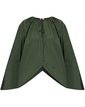 KENZO Cotton Top With Embroidered Logo - Green