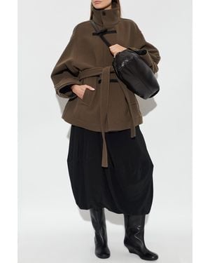Lemaire Short Wool Coat With Belt - Black