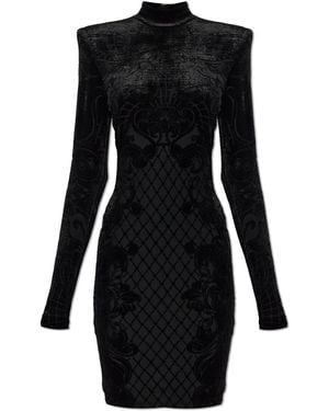 Balmain Velvet Dress With A Turtleneck - Black