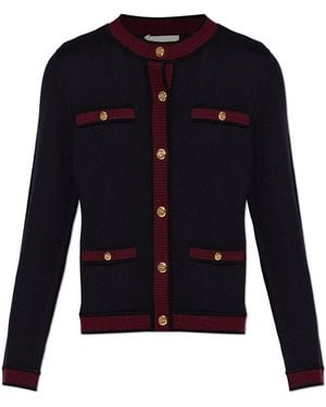 Tory Burch Wool Cardigan With Pockets - Blue