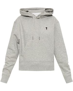 Ami Paris Cotton Sweatshirt With Embroidered Logo - Grey