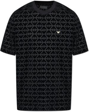 Emporio Armani Monogram T-Shirt With A Velvety Finish - Black